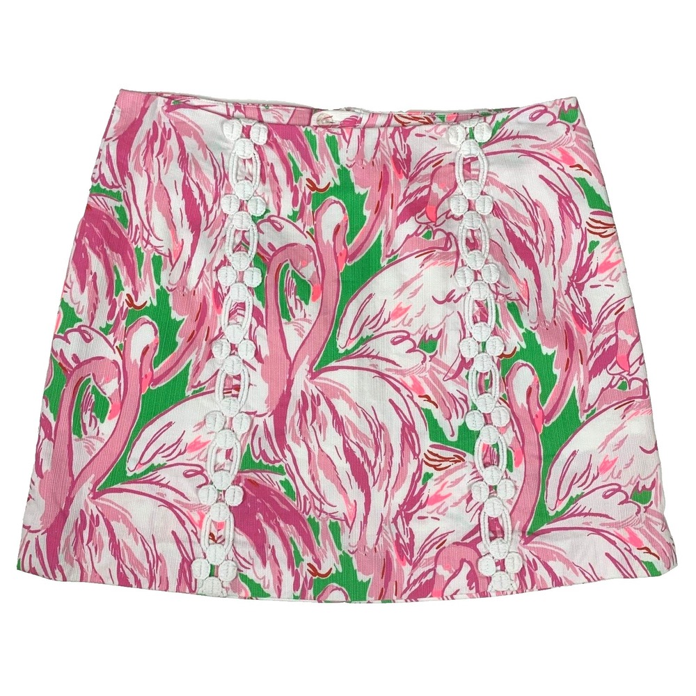 Lilly Pulitzer‎ Marigold Skort in Pink Colony Flamingo Birds sz 0 Cotton Lace